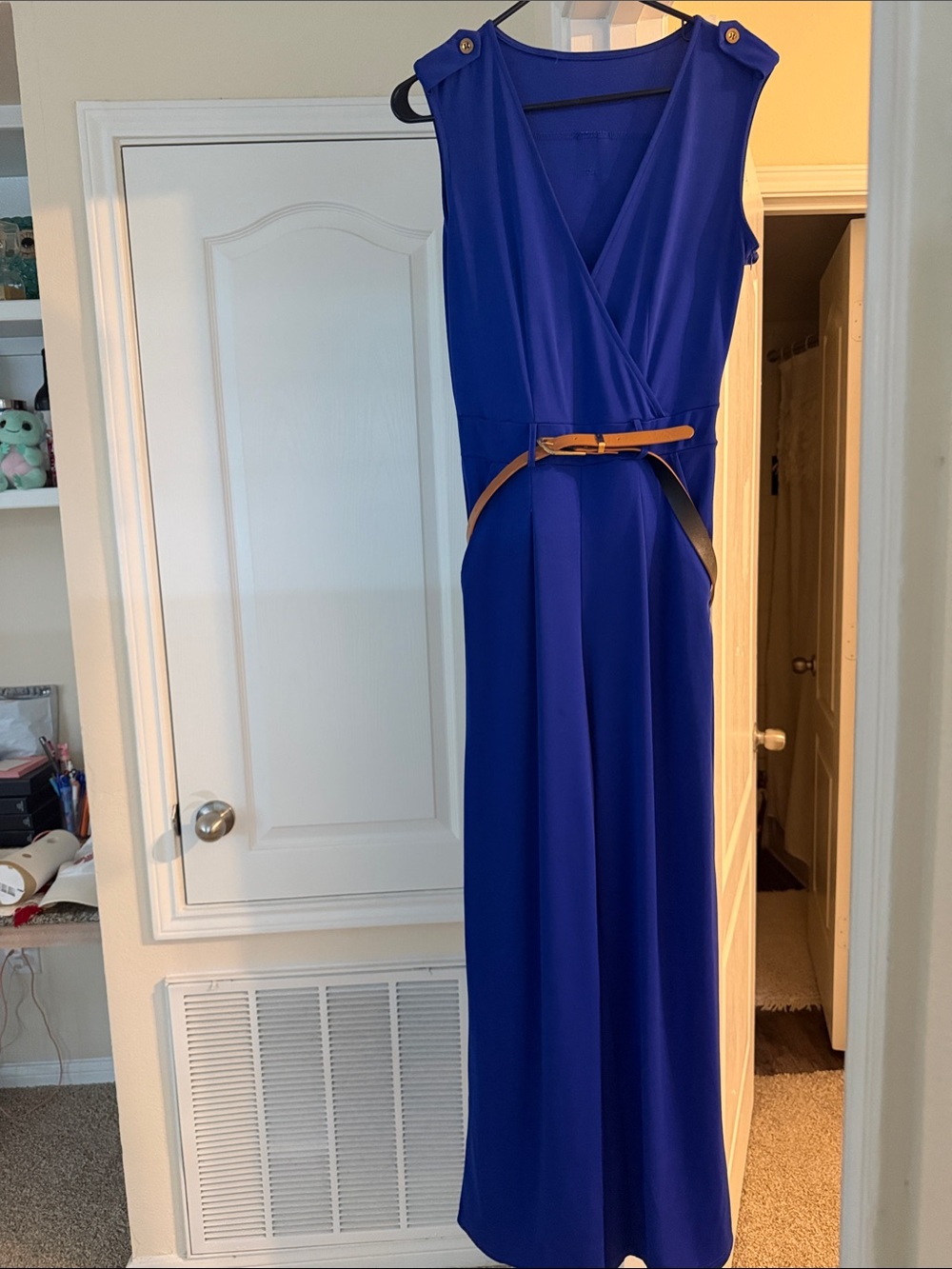 Sleeveless Royal Blue Wrap Maxi Dress with Belt